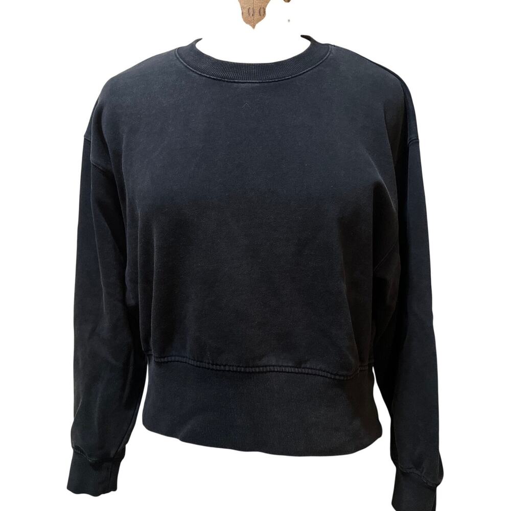 Joy Lab Cropped Distressed Crewneck Pullover Sweatshirt Charcoal Size S